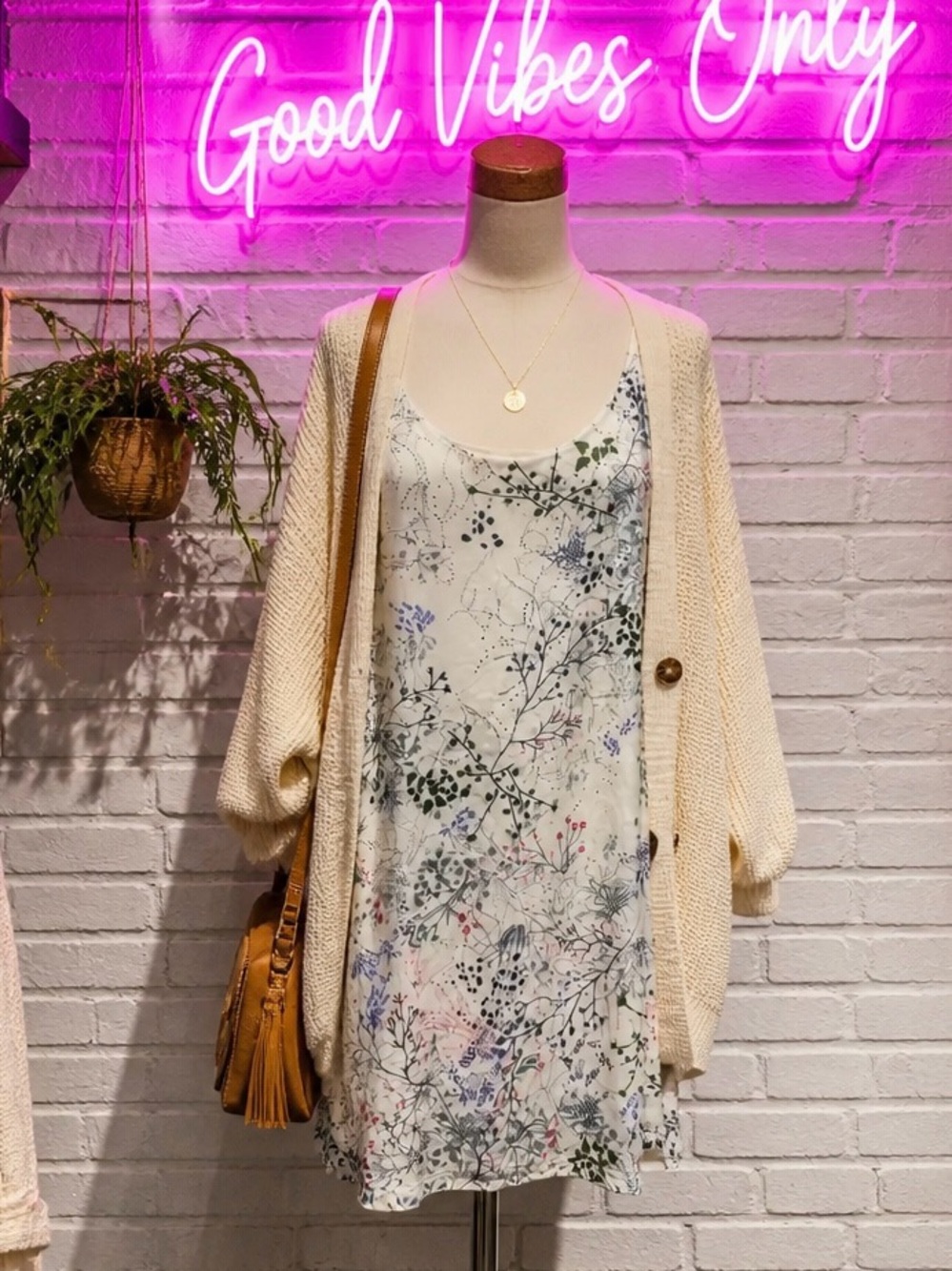 H&M Cream Floral Mini Slip Dress